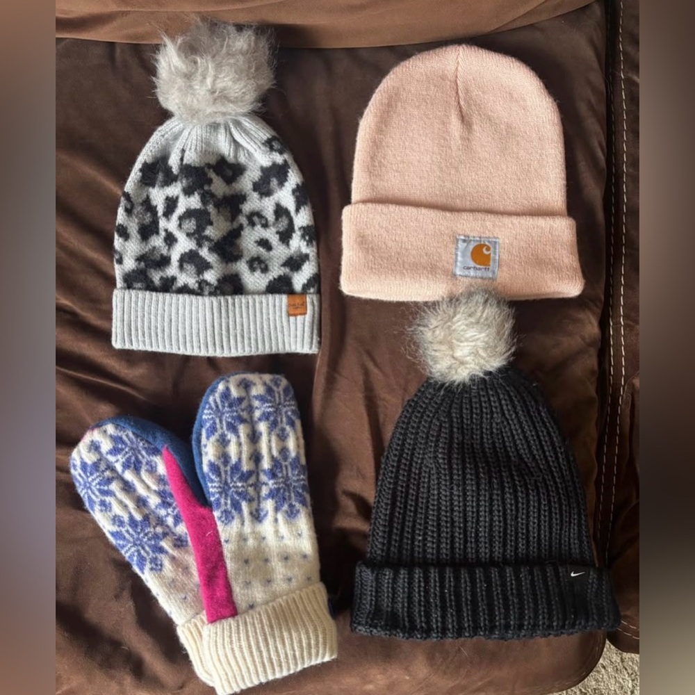 Carhartt, Nike,Cheetah hat; handmade gloves